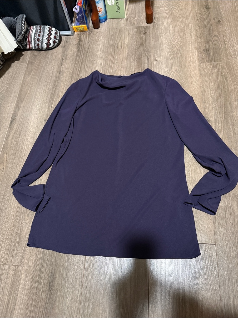 MM Lafleur purple/navy Long-Sleeve drape neck Blouse